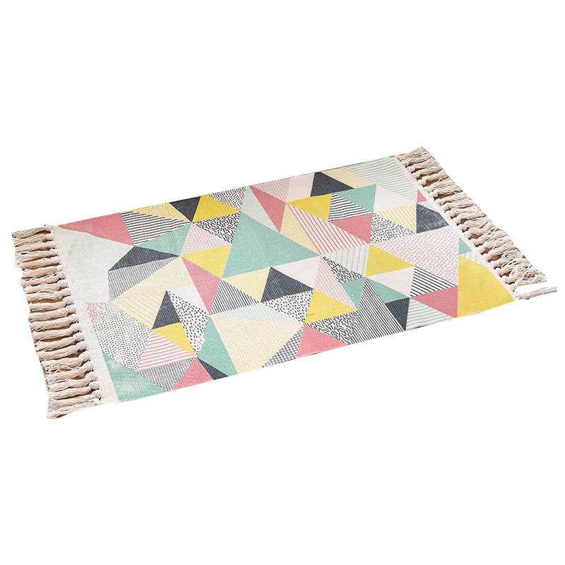 布艺棉线编织地垫 流苏打结印花地垫进门小脚垫现代简约床边地毯,淘宝优惠券,粉丝福利购,淘宝优惠卷