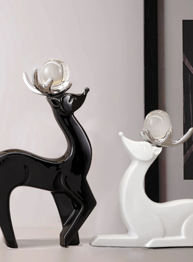 现代简约轻奢风麋鹿高级感摆件