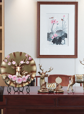 欧式风招财鹿玄关摆设酒柜装饰品