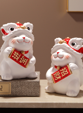 现代简约创意醒狮招财猫一对摆件客厅店铺招财猫装饰乔迁开业礼品