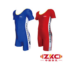 Zhang Kong Weightlifting Uniform for men and women professional competitive match training special high play dress blue red tights