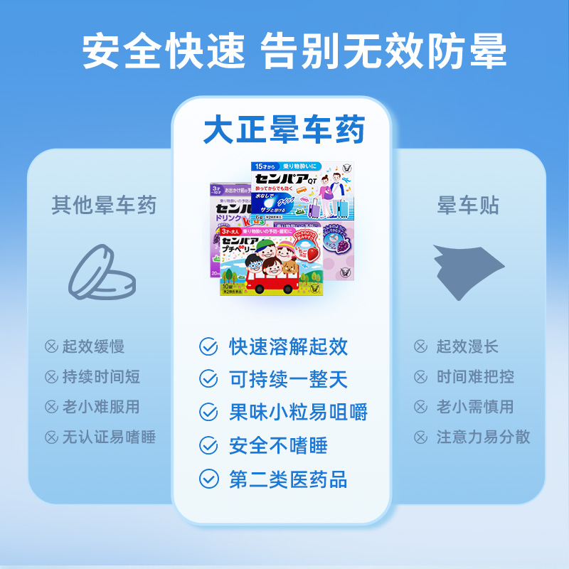 日本大正制药儿童晕车药片晕船药口服晕机进口特效药头晕恶心常备