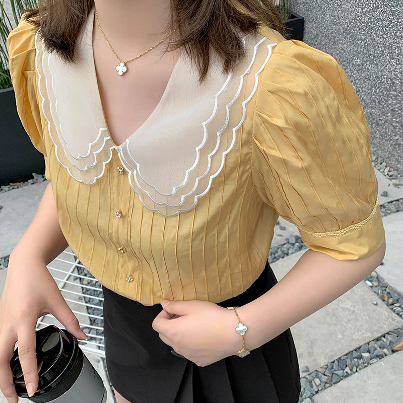 【125斤唐不灵bling】荷叶边白衬衫 唐不灵Bling微胖定制大码女装