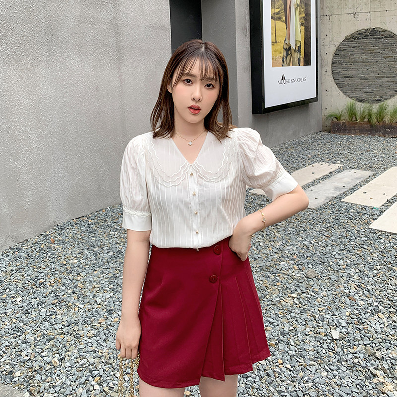 【125斤唐不灵bling】荷叶边白衬衫 唐不灵Bling微胖定制大码女装