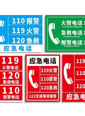 彬彧110报警119消防120急救应急电话表火警消防标识牌标牌指示牌