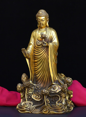 铜器批发 黄铜站莲花如来摆件 家居装饰创意礼品工艺品 一件代发