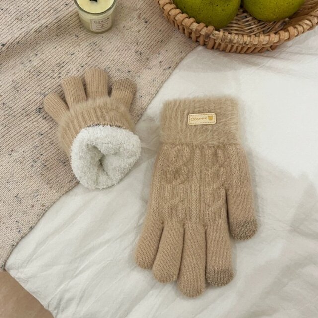 Autumn and winter color-blocked knitted touchscreen full-finger windproof gloves