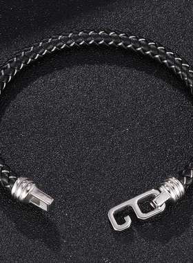 跨境欧美热销潮流男士不锈钢编织皮钢丝手链朋克嘻哈情侣配饰