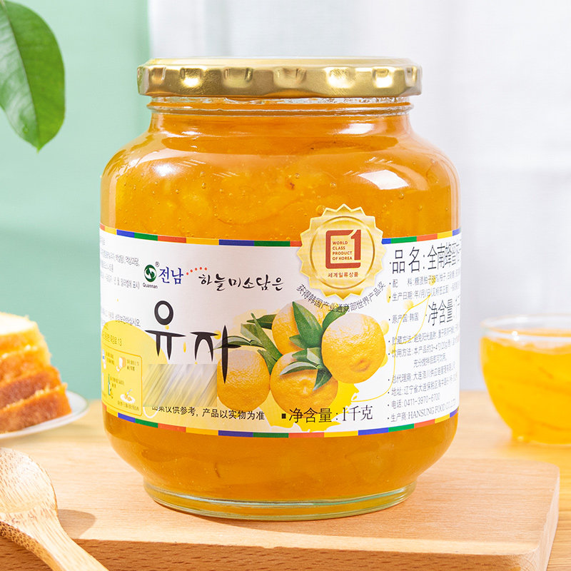 韩国进口全南2罐水果茶酱柚子茶 郎茂食品蜂蜜果味茶