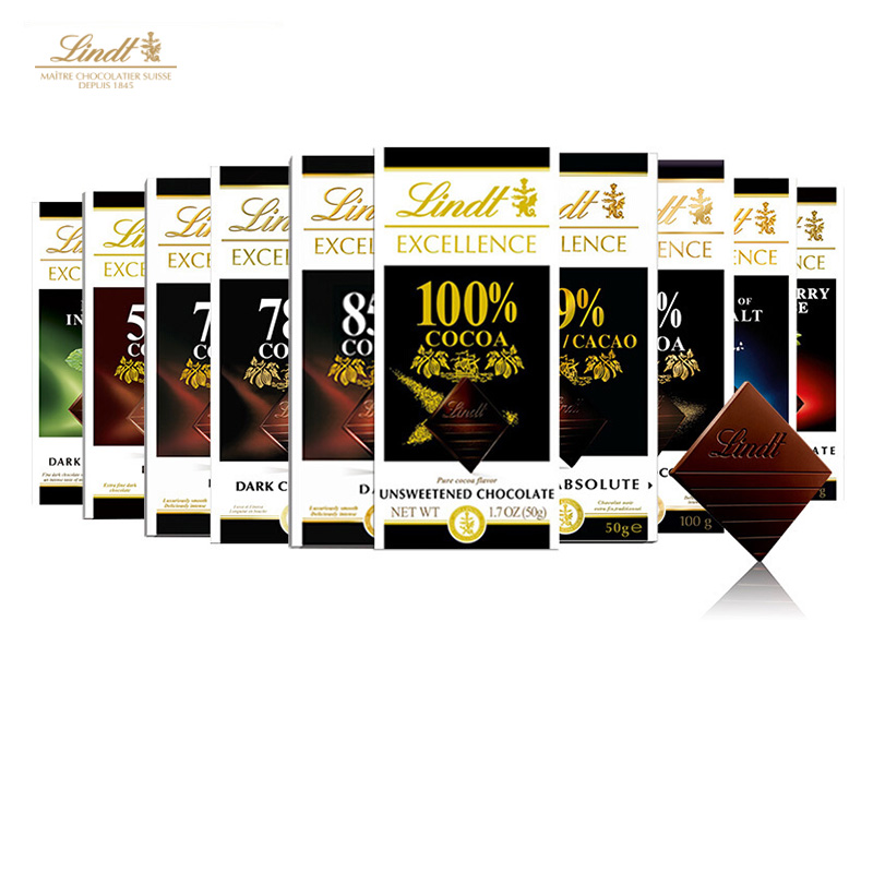 Lindt/瑞士莲特醇排块可可黑巧克力2块70%78%85%90%99%元旦年货节