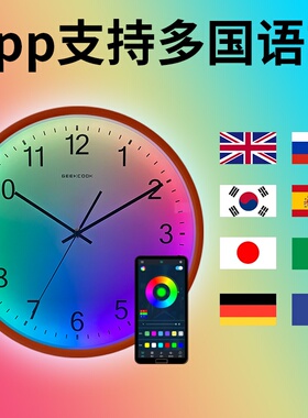 跨境新品智能感应声控LED夜光挂钟：太阳 简约创意家居金属钟表灯