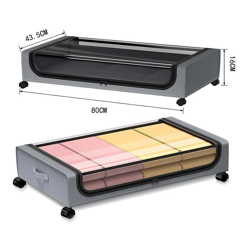 床下可移动防尘收纳箱床底大容量衣物鞋子书籍被单带轮置物架 - 图3