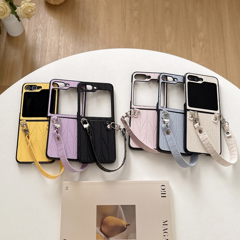 适用于三星ZFlip6手机壳折叠屏保护套高级感新款zflip5郁金香花纹手链女zflip4/3手提绳高档全包防摔套皮质壳 - 图2