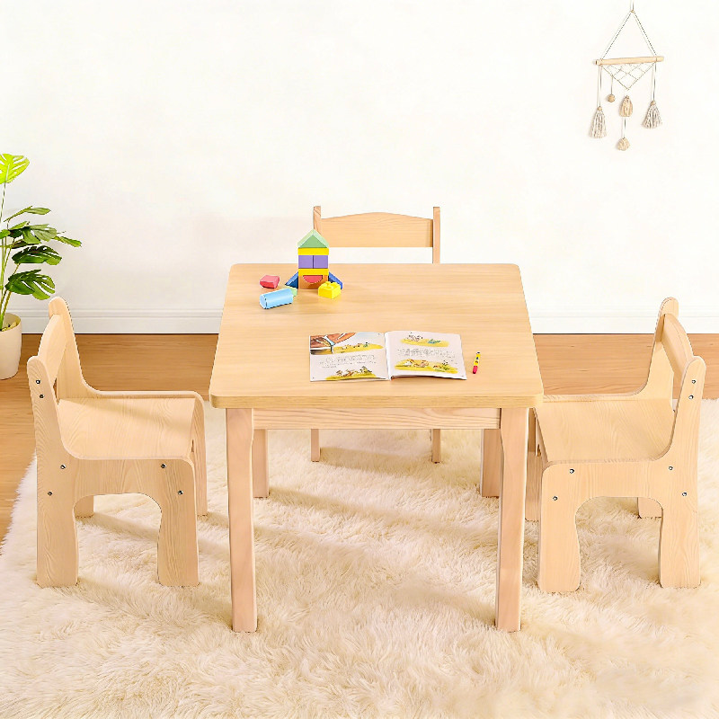 儿童学习桌学生家用桌椅套装幼儿园桌椅托育中心实木儿童小方桌子 - 图2