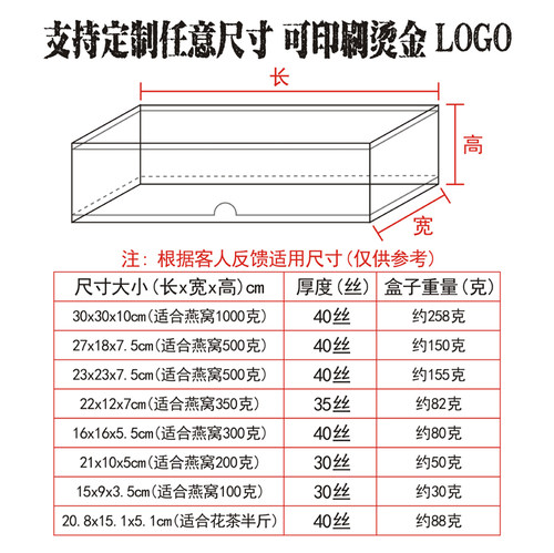 燕窝塑料盒天地/上下盖花茶透明通用礼盒鱼胶鲛包装盒内盒PVC盒子 - 图1