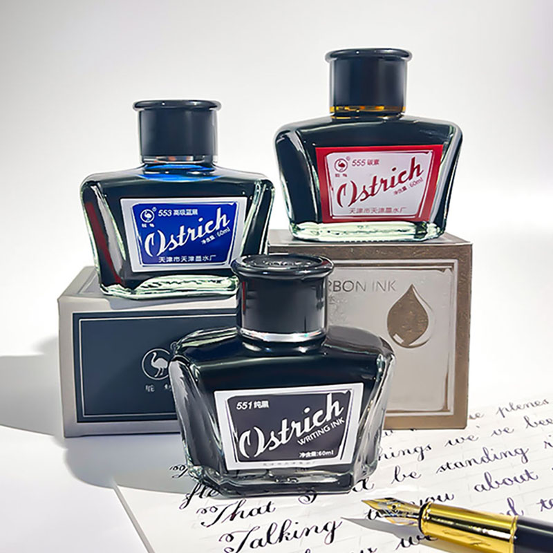 鸵鸟非碳素钢笔墨水不堵笔国货精品墨水551/552学生墨水字迹清晰 - 图1