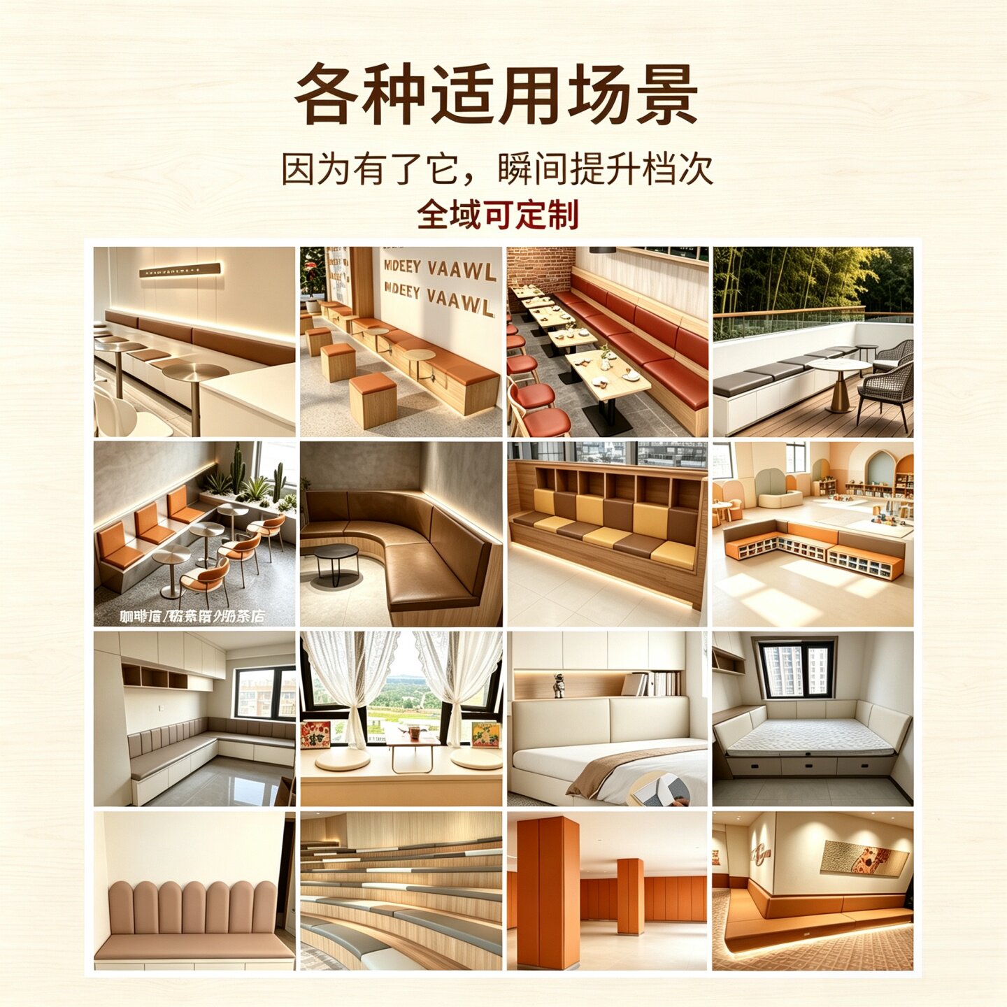 商用家用卡座软包坐垫定制海绵垫防猫爪皮卡座垫定制软包坐垫防滑