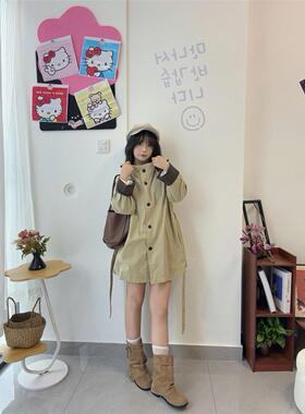 立领卡其色工装风衣女可