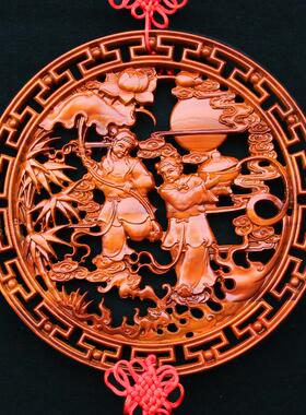 桃木和合挂饰摆件图挂件福字中国结家居客厅玄关礼品挂画木雕摆设