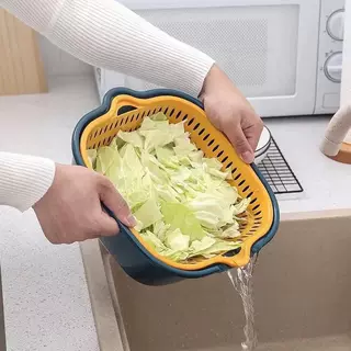 【6件套】洗菜盆沥水篮塑料洗菜篓双层方形洗菜筐子洗水果盘客厅