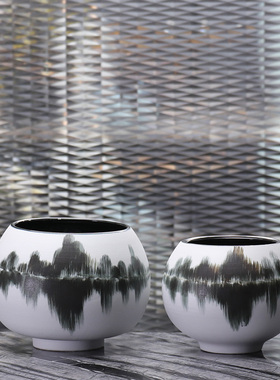 新中式风水墨陶瓷样板间工艺品