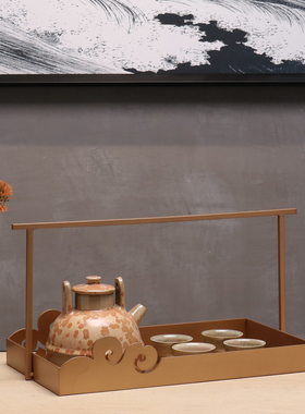 新中式风铁艺金属陶瓷茶壶托盘