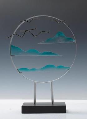 新中式创意铁艺亚克力大雁假山摆件客厅样板房间酒店玄关软装饰品