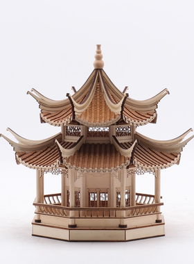 新中式风古建筑八角会所造景摆件