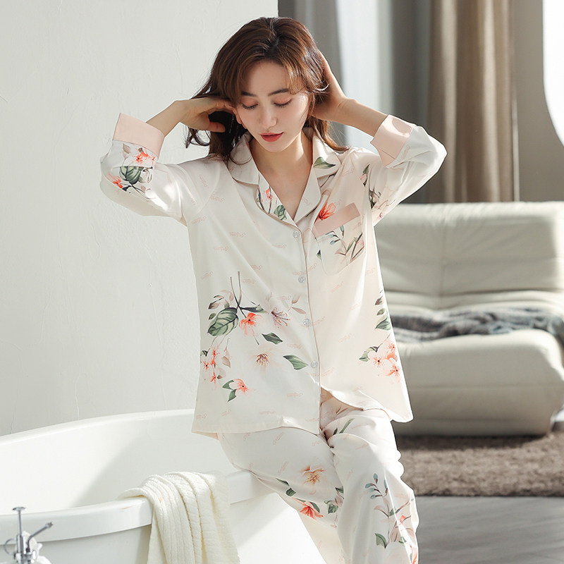 春秋款冰丝长袖2022年新款清新睡衣 奥香儿睡衣/家居服套装