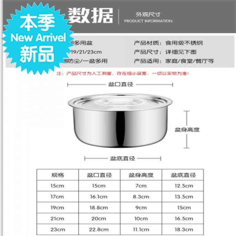 带盖不锈钢汤盆五件套盆加厚加深o油盆调味盆汤碗保鲜盒 - 图0