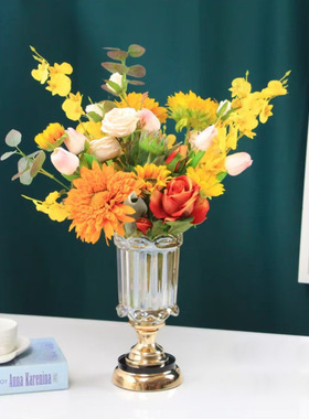 欧式轻奢高端水晶玻璃花瓶家居摆件仿真花插花器餐桌客厅工艺装饰