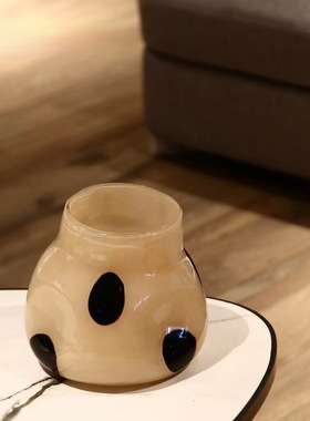 落地玻璃花瓶大号复古条纹现代简约客厅样板房家居软装摆件插花瓶