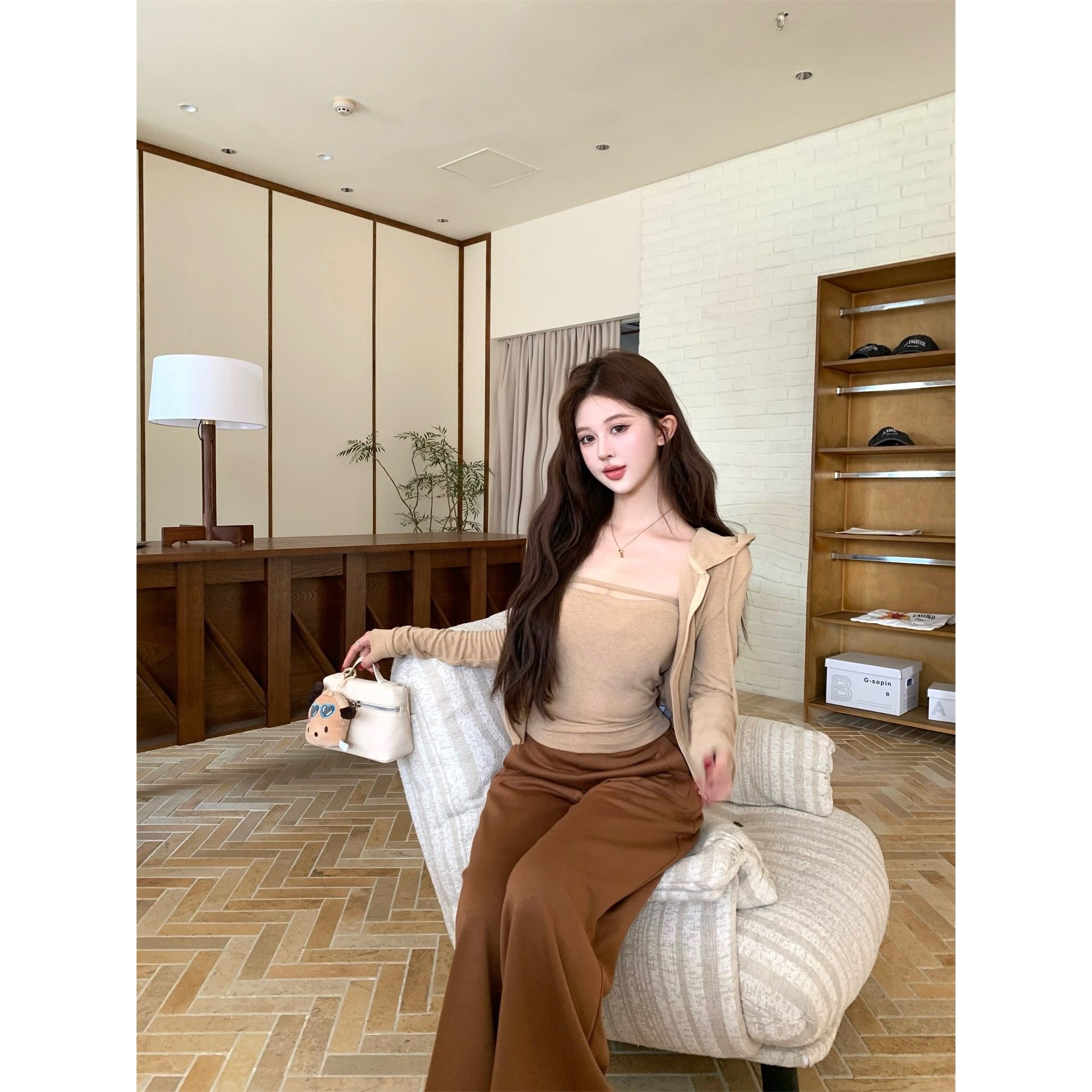 日本offcat复古风套装纯色拉链连帽外套内搭抹胸背心女春季宽松阔,淘宝优惠券,粉丝福利购,淘宝优惠卷