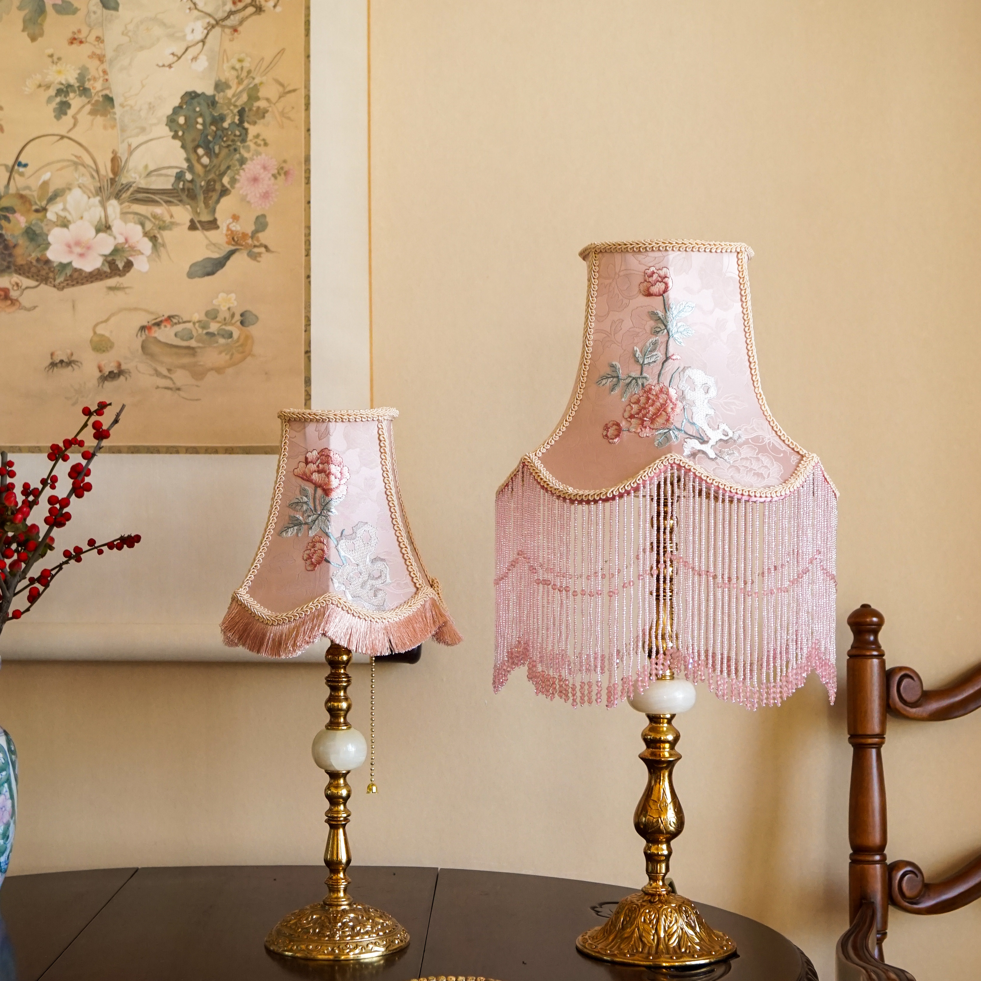 物几原创 新中式牡丹游园法式中国风黄铜中古vintage少女床头台灯