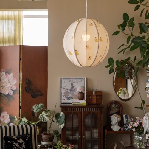 物几空间新中式女儿房宋代美学少女古风球型灯笼简约布艺卧室吊灯 - 图1