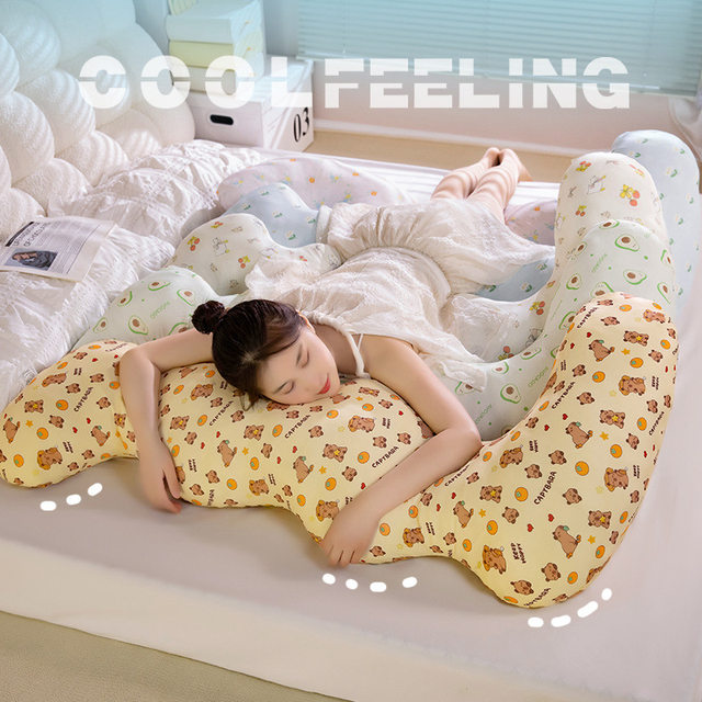 Long side sleeping pillow for pregnant women in cool fabric