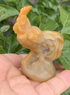 天然冰黄玛瑙鸿运当头金鸡报喜小摆件