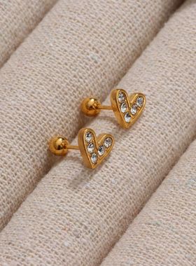 精致简约钛钢拧螺丝耳骨钉 18k金电镀保色设计感耳饰洗澡免摘