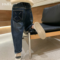 Girl Pants Plus Suede 2023 Autumn Winter Style New Children Foreign Air Trendy All-winter Thickened Jeans