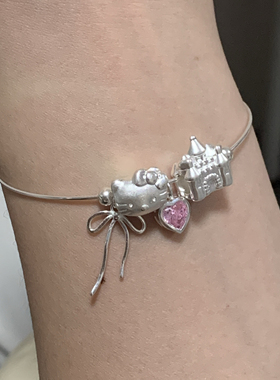 sweetbones复古甜心蝴蝶结KT猫手镯手链925纯银