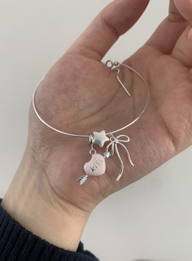 sweetbones纯银925手镯粉色爱心蝴蝶结星星手镯 芭蕾少女风饰品