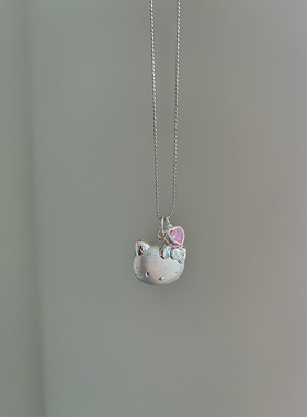 sweetbones粉色爱心kitty猫项链纯银女小众高级感甜酷辣妹ins同款