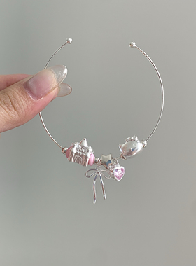 sweetbones纯银s925芭蕾少女手链手镯可爱kitty城堡爱心甜酷风ins