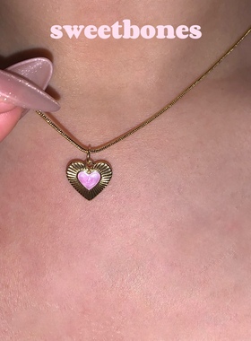 sweetbones复古金色爱心吊坠项链粉色爱心高级感辣妹锁骨链