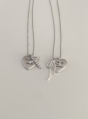 sweetbones银字母爱心纯银甜辣酷妹风原创设计双吊坠