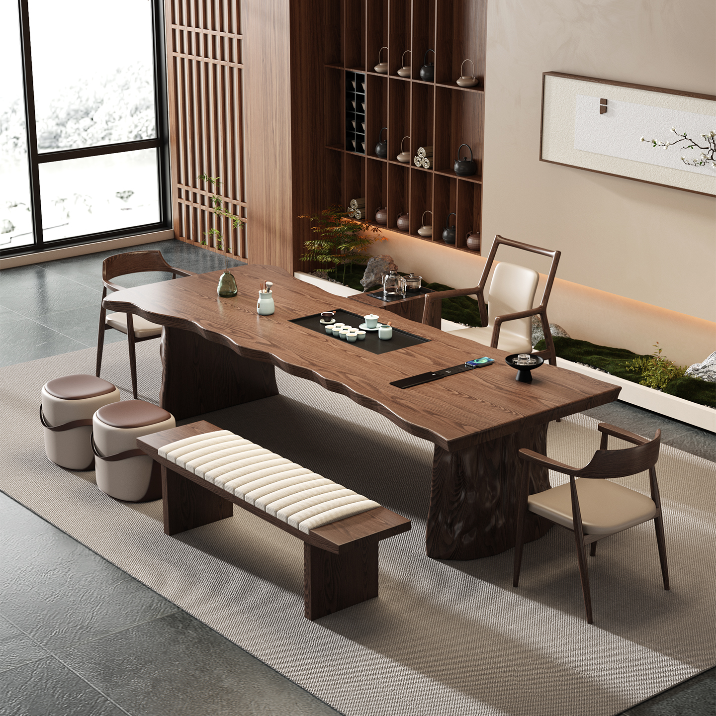 宋代美学禅意茶桌实木大板办公室接待泡茶台2025新款高端客厅家用 - 图1