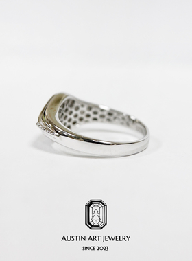 AUSTIN翱森·复古印章戒 男戒中性风 菱形培育蓝宝石银镀18K金