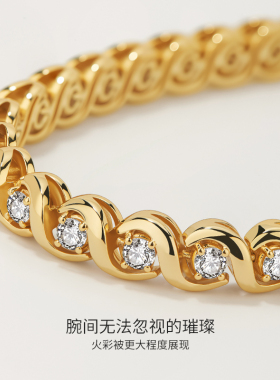 S925银网球手链轻奢锆石手饰金色