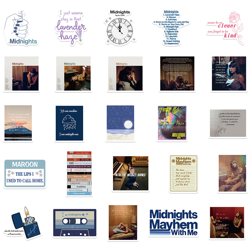 50张霉霉新专辑《Midnights》贴纸欧美周边泰勒·斯威夫特DIY贴画 - 图0