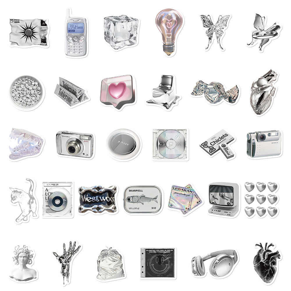 66张ins风简约银色贴纸手机壳手账本电脑iPad水杯装饰防水DIY贴画 - 图1